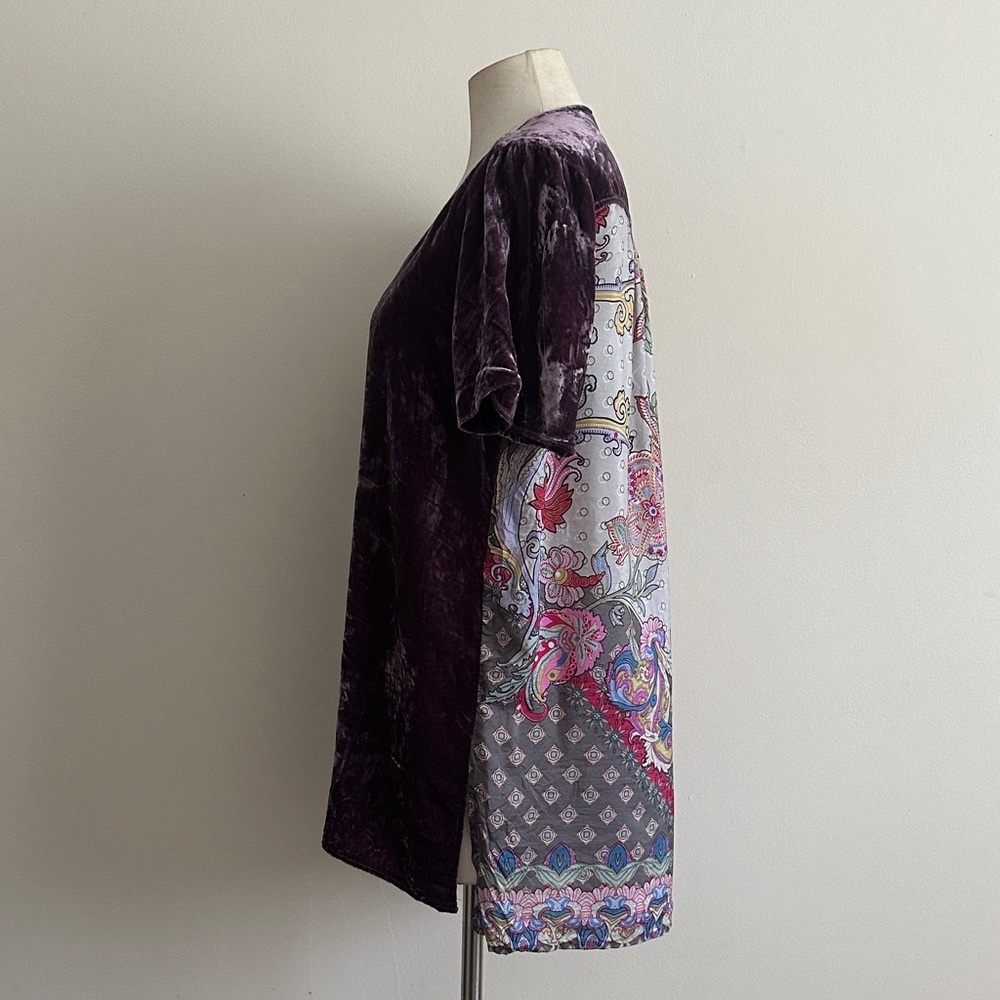 Johnny Was MIX MEDIA Silk Back VELVET FRONT Blouse Top size small - Picture 3 of 5